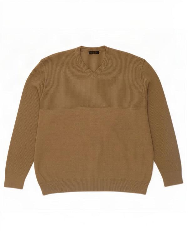 Marks & Spencer Herre St. Michael V-hals trøjetrøje XL Beige Merinould