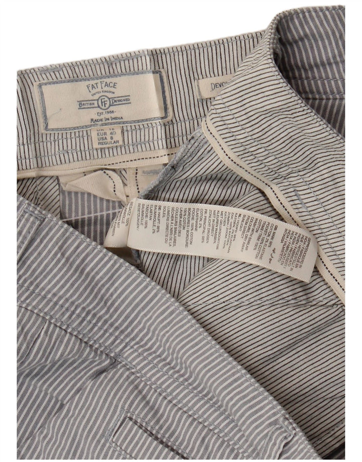 Fat Face Dame Regular Cropped Trousers UK 12 Medium W32 L25 Gråstribet