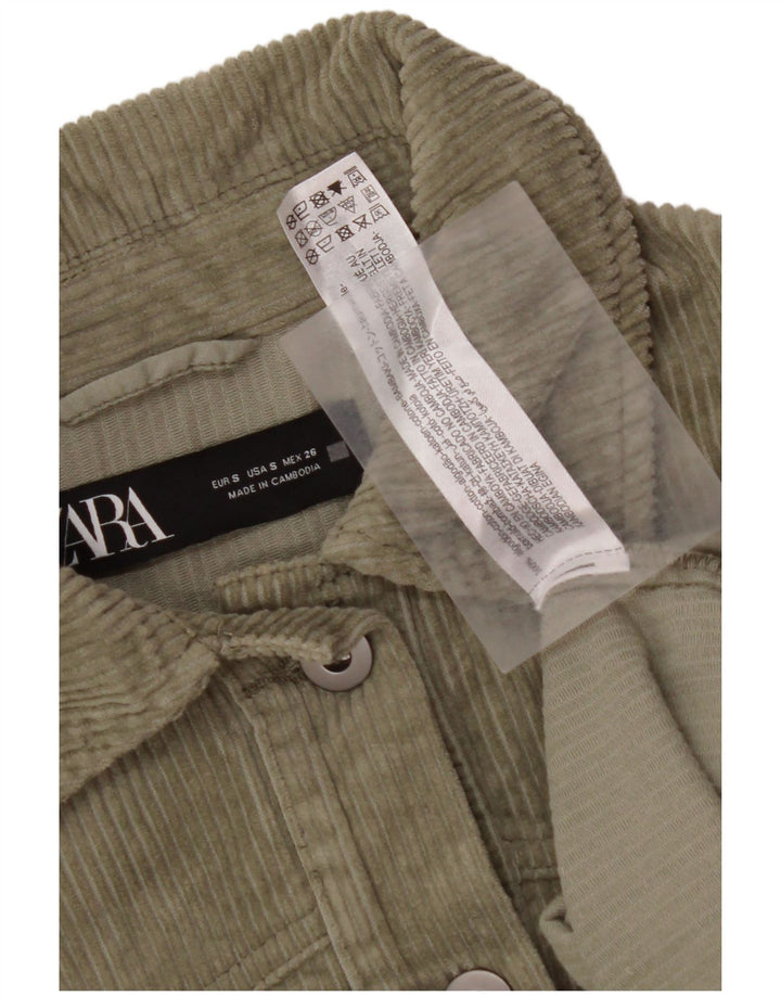 ZARA Dame Oversized Corduroy Shirt UK 10 Small Green Bomuld