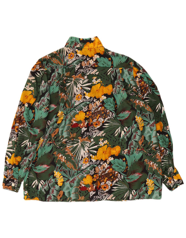 Vintage langærmet skjorte til kvinder UK 22 3XL Grøn blomster