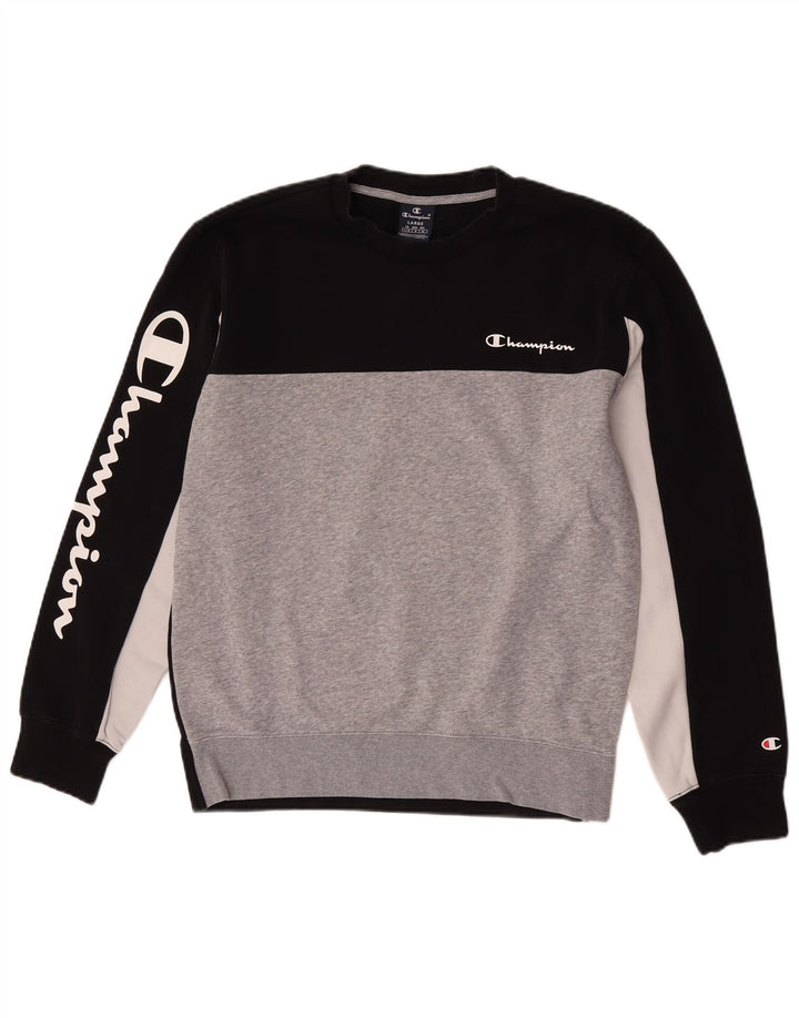 Champion Herre Grafisk Sweatshirt Jumper Large Sort Colourblock