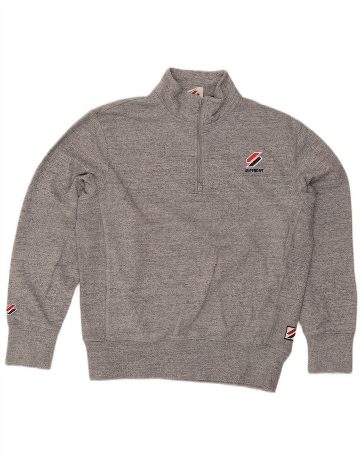 Superdry Sweatshirt med lynlås til mænd, mellemgrå, flækket bomuld