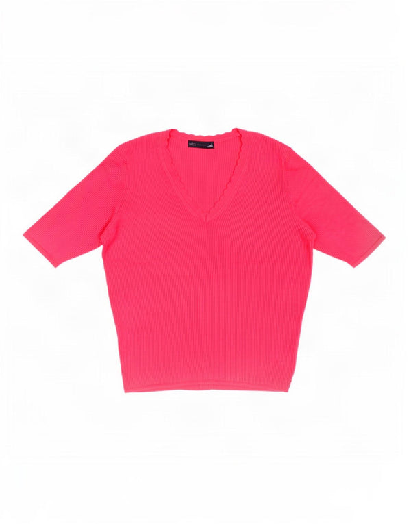 Marks & Spencer Dame Kortærmet V-hals Jumper Sweater UK 14 Large Pink
