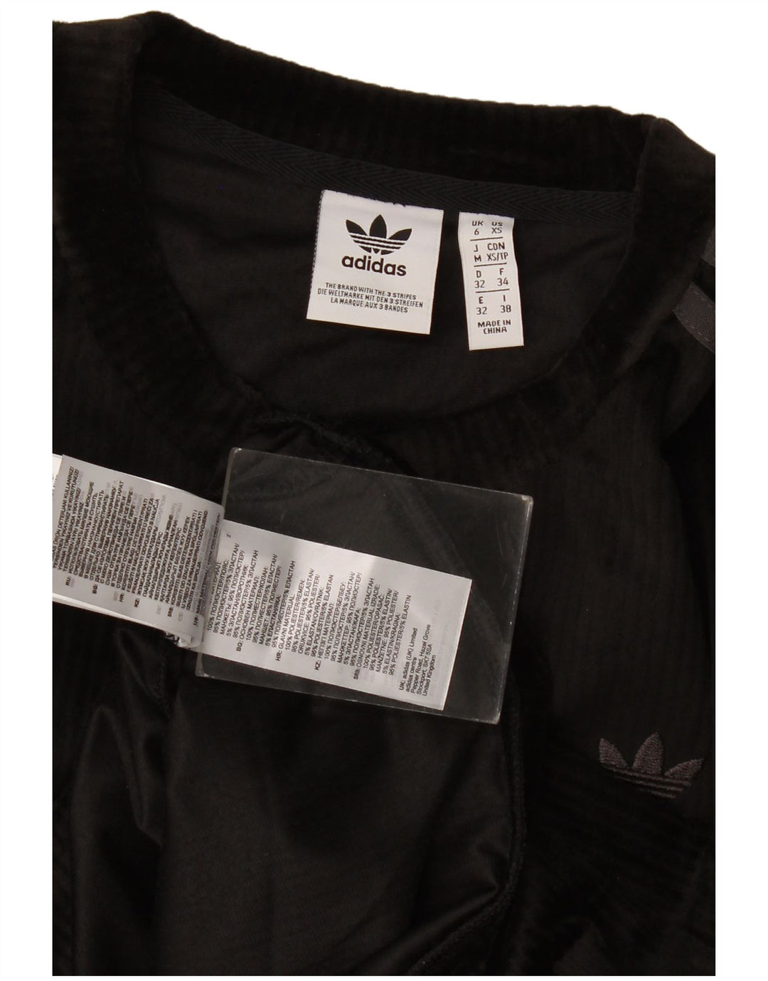 Adidas Dame Oversized Velour Sweatshirt Jumper UK 6 XS Sort Polyester