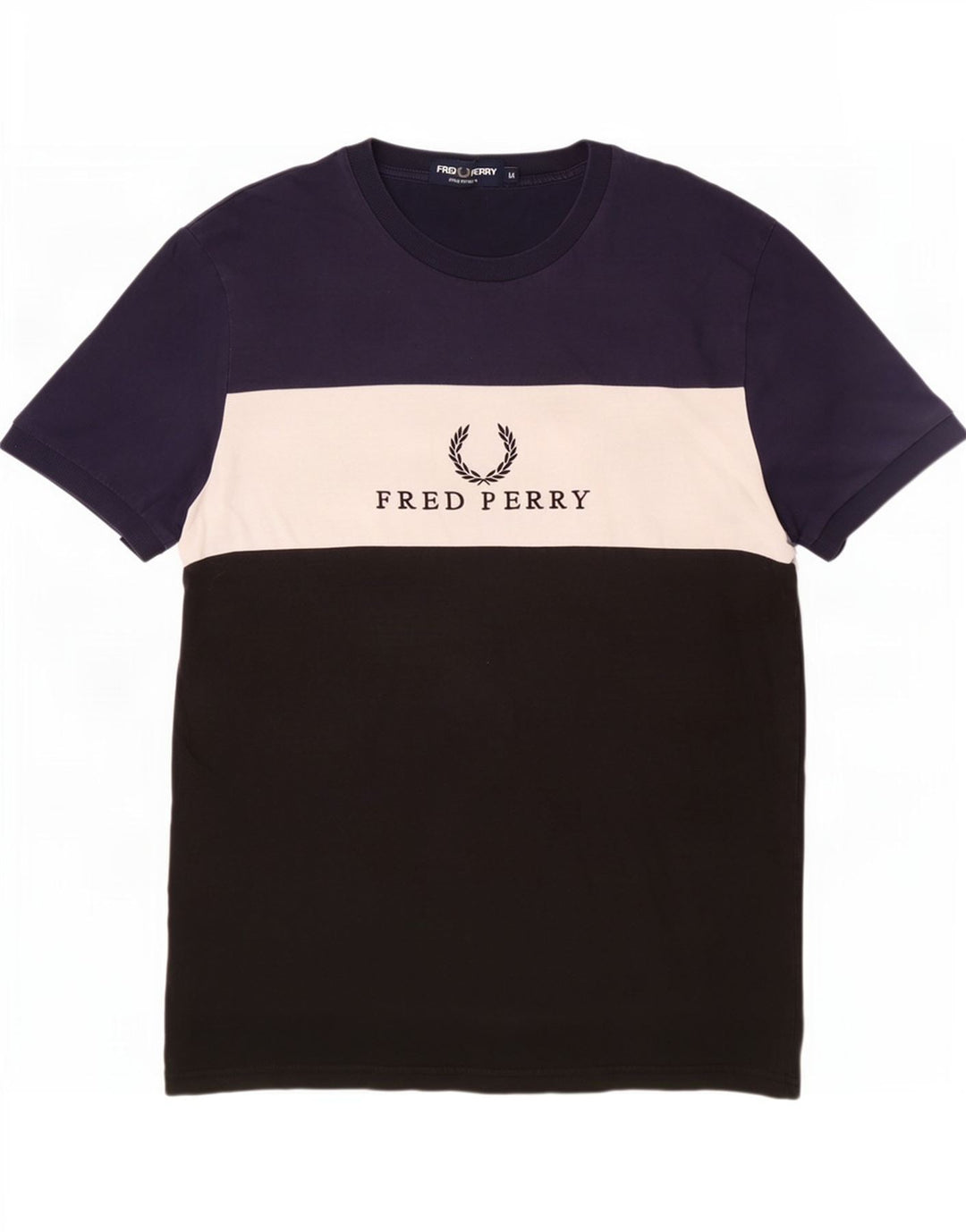 Fred Perry Herre grafisk T-shirt Top Medium Sort Colourblock Bomuld