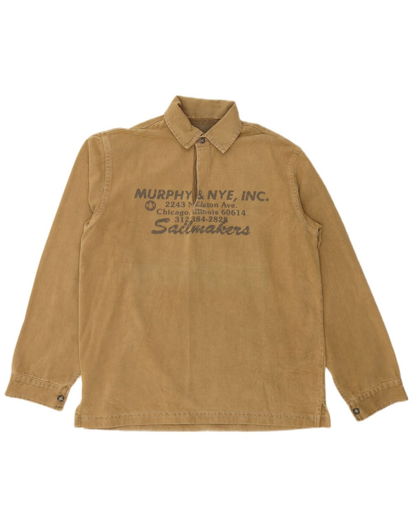 Murphy & Nye Herre Grafisk Langærmet Rugby Polo Shirt XL Khaki Bomuld