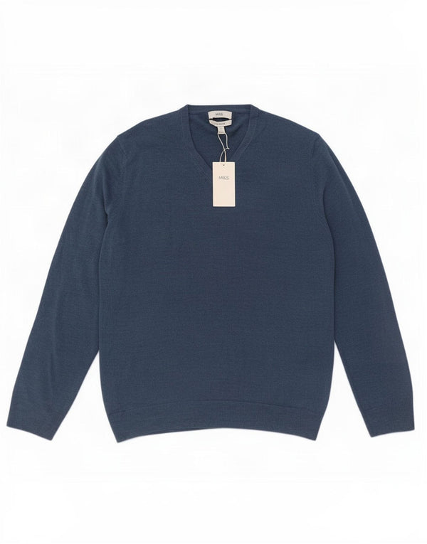 Marks & Spencer Herre V-hals sweater XL Blue Cashmere
