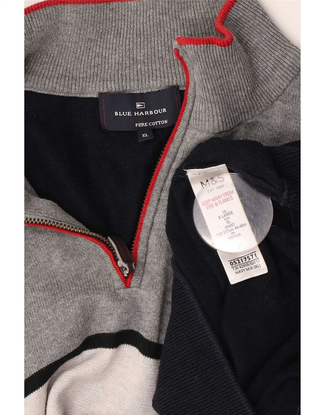 Marks & Spencer Herre Blue Harbor Zip Neck Jumper Sweater XL Navy Blue