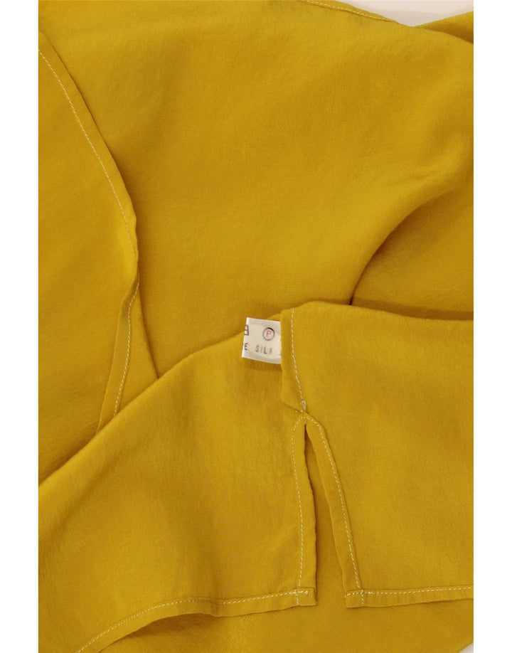Vintage Dame Ærmeløs Bluse Top UK 8 Small Yellow Silk