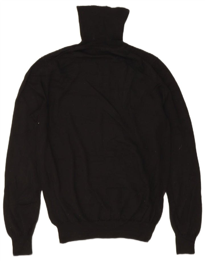 Jaeger Dame Roll Neck Jumper Sweater UK 14 Medium Black Merino Wool