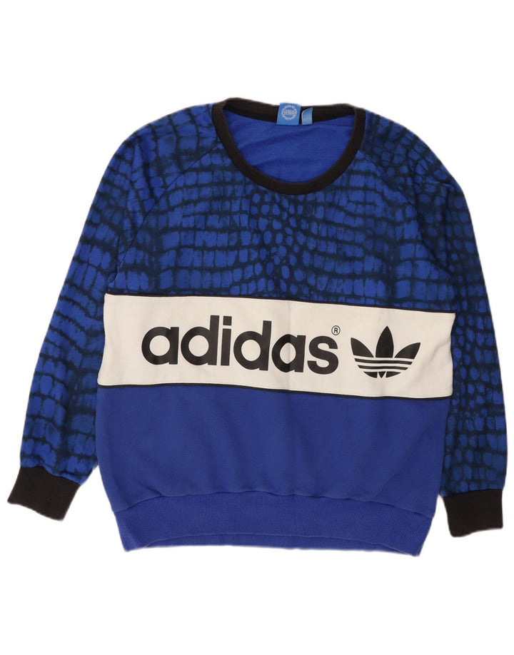 Adidas Graphic Sweatshirt Jumper UK 16 Large Blue Colourblock