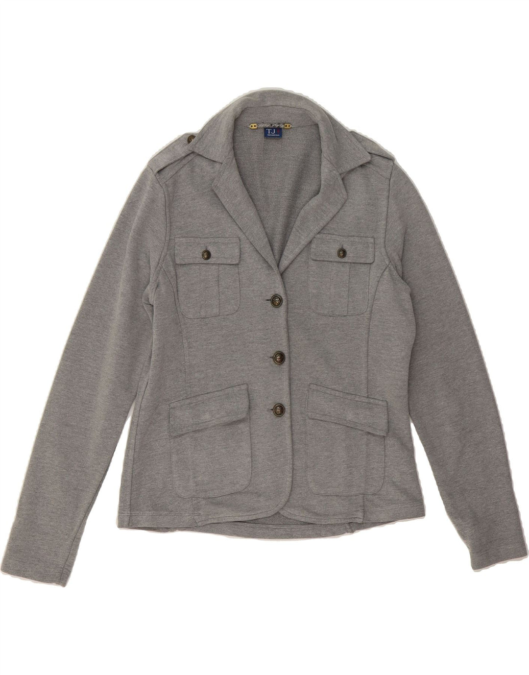 TRUSSARDI Womens 3 Button Blazer Jacket UK 14 Large Grey Cotton Vintage Trussardi and Second-Hand Trussardi from Messina Hembry 
