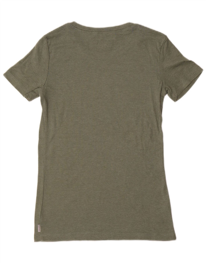 EDDIE BAUER Dame T-Shirt Top UK 10 Small Khaki Bomuld