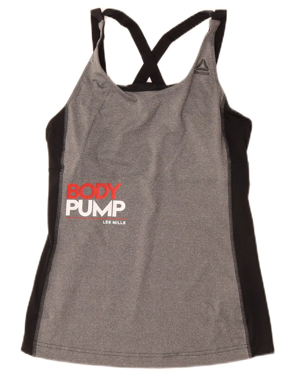 REEBOK Dame Les Mills Grafisk Vest Top UK 4/6 XS Grå Colourblock