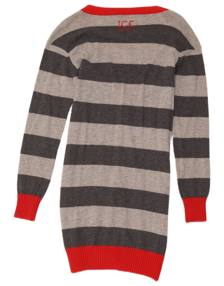 Iceberg Womens Longline Cardigan Sweater UK 10 Small Gråstribet Uld