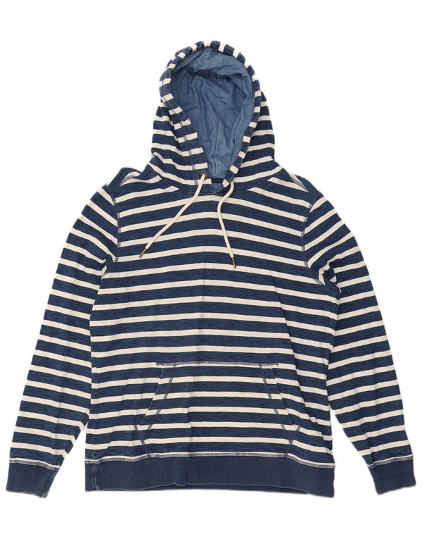 Fat Face Dame Hoodie Jumper UK 12 Medium Blue Pinstripe Bomuld