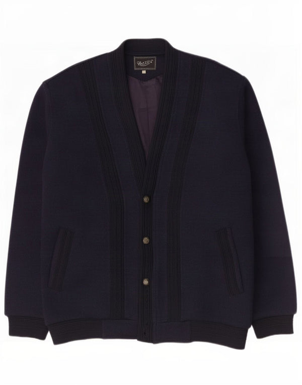 Vintage Herre Strik Bomber Jacket UK 40 Large Navy Blue