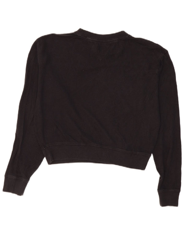TOMMY HILFIGER Oversized Crop Top Langærmet UK 10 Small Black