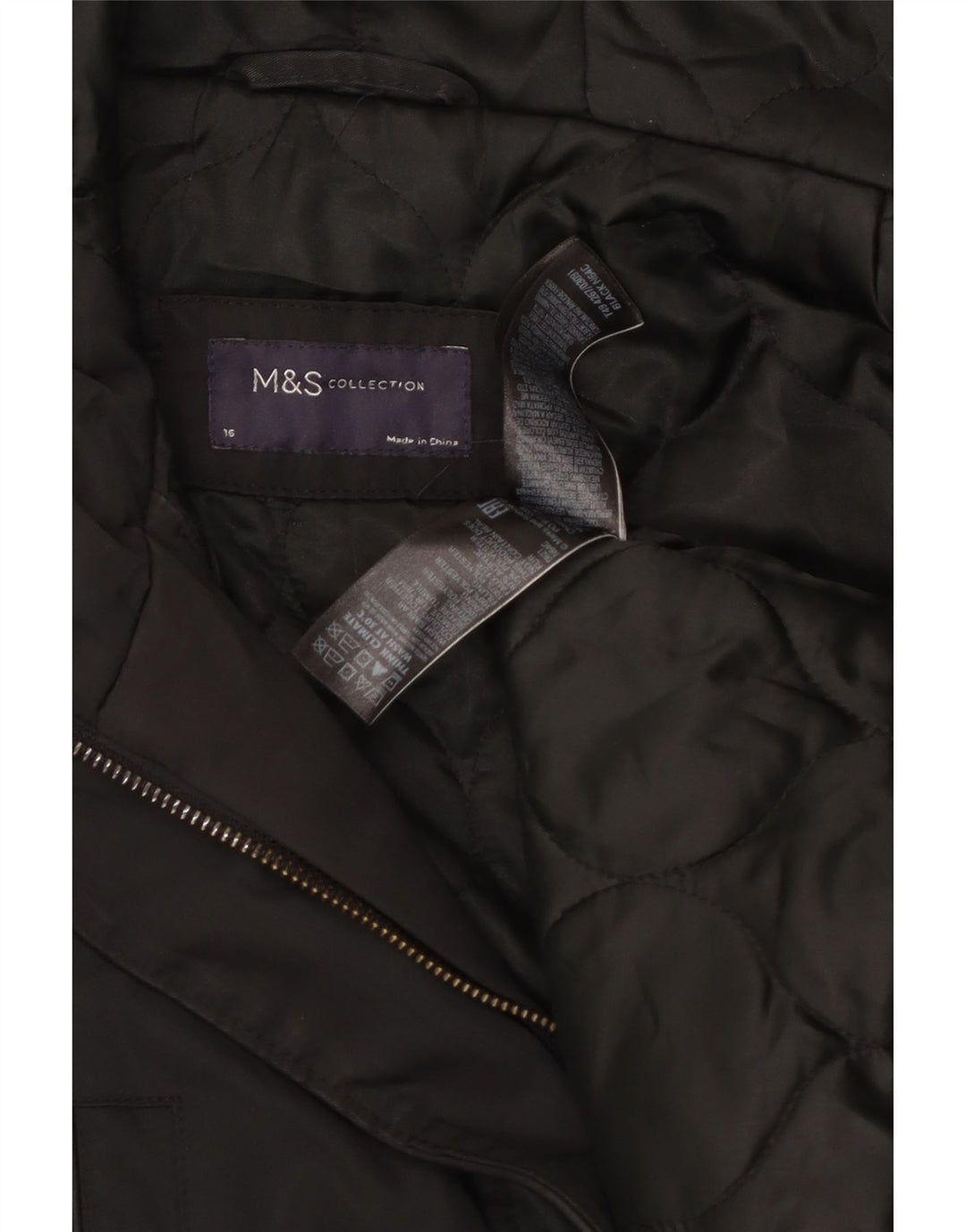 Marks & Spencer Dame Hooded Parka Jacket UK 16 Large Black Polyester