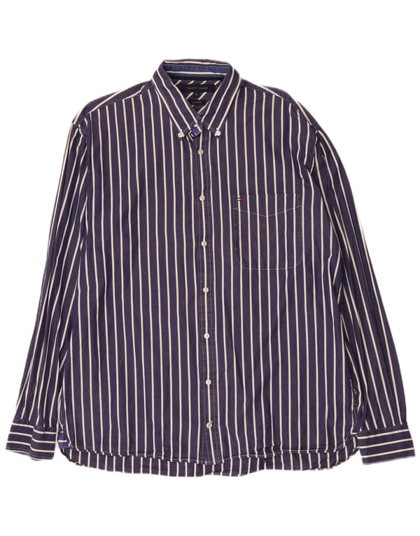 Tommy Hilfiger Herre Custom Fit skjorte XL marineblå nålestribet bomuld