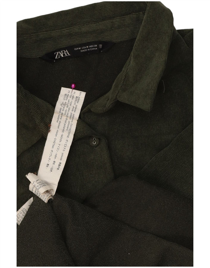 Zara Dame Oversized Corduroy Shirt UK 14 Medium Green Polyester