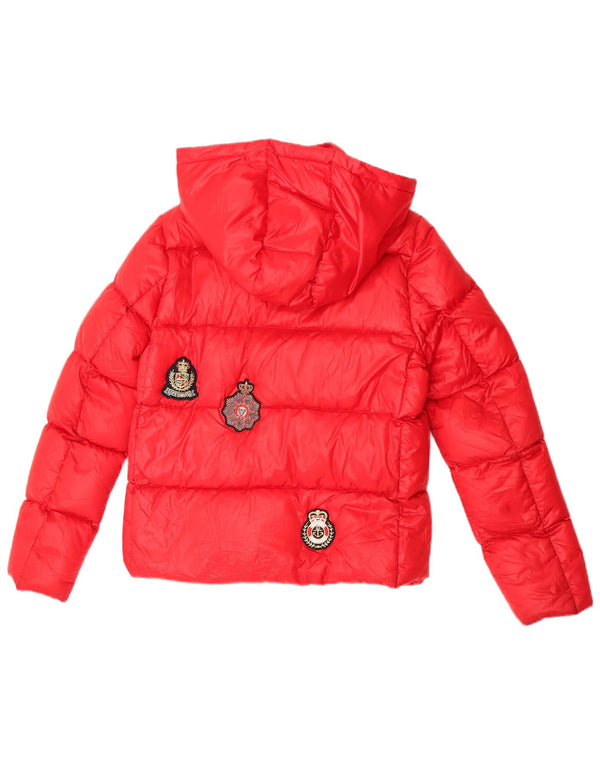 Calvin Klein Jeans Dame Hætte Polstret Jakke UK 14 Medium Rød Polyester