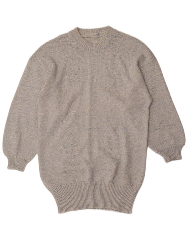 Vintage Dame Longline Crew Neck Jumper Sweater UK 16 Large Grey Flecked