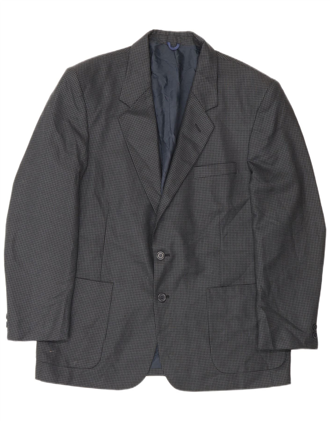 Farah Herre 2-knaps blazerjakke UK 40 Large Navy Blue Houndstooth Uld