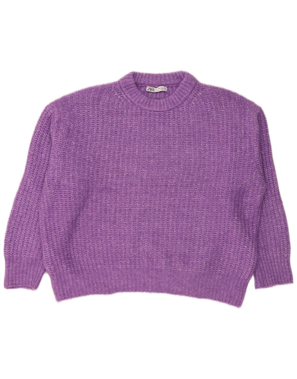 Zara Dame Oversized Crew Neck Jumper Sweater UK 16 Large Purple Polyester
