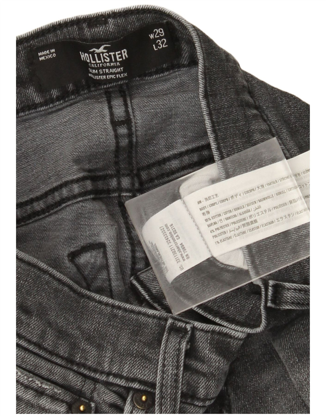 Hollister Herre Slim Straight Jeans W29 L32 Grå Bomuld