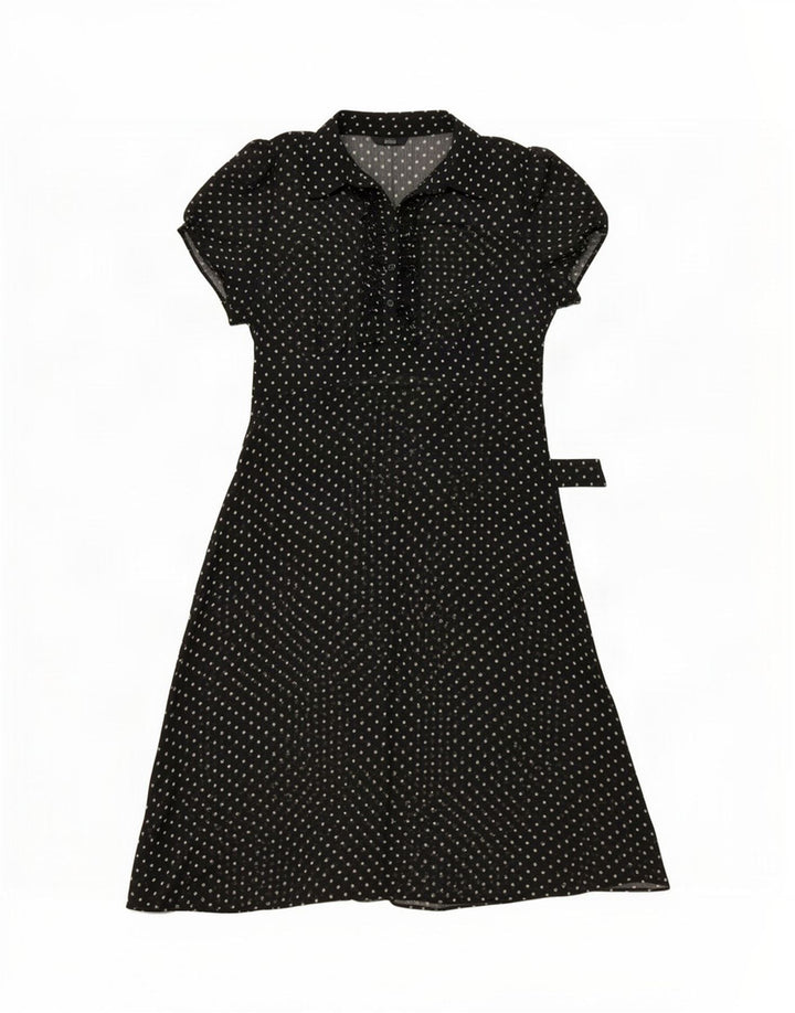 Marks & Spencer Dame Se Through A-Line Kjole UK 14 Medium Sort Plettet