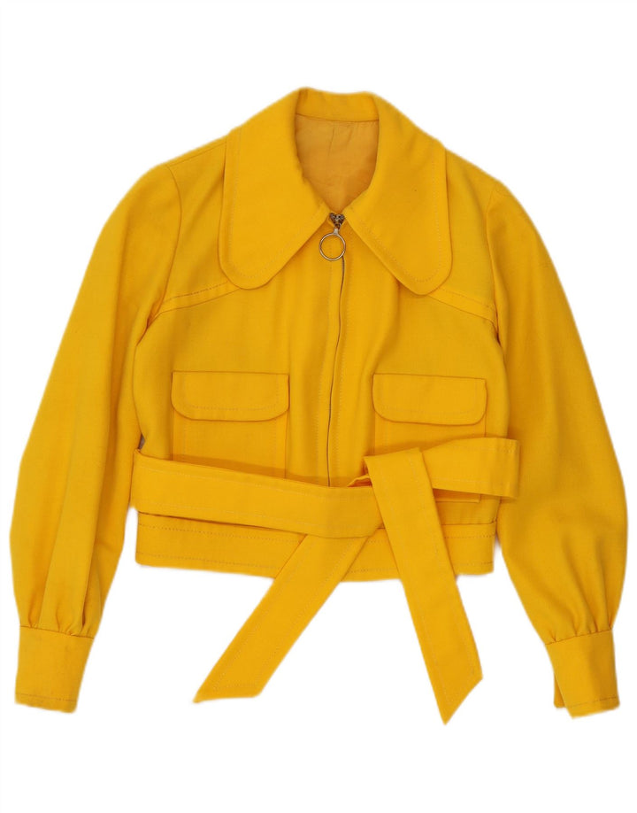 VINTAGE Womens Crop Bomber Jacket UK 8 Small Yellow