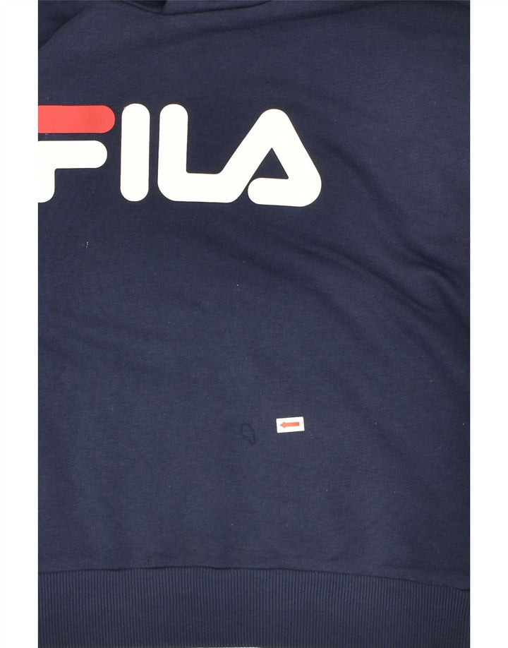 FILA Mens Graphic Hoodie Jumper Small Navy Blue Colourblock Cotton | Vintage Fila | Thrift | Second-Hand Fila | Used Clothing | Messina Hembry 