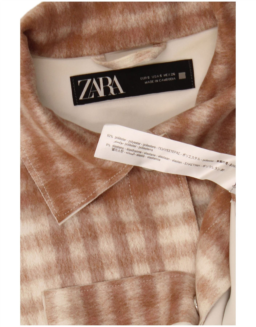 Zara Dame Oversized Flanell Shirt UK 10 Lille brun ternet polyester