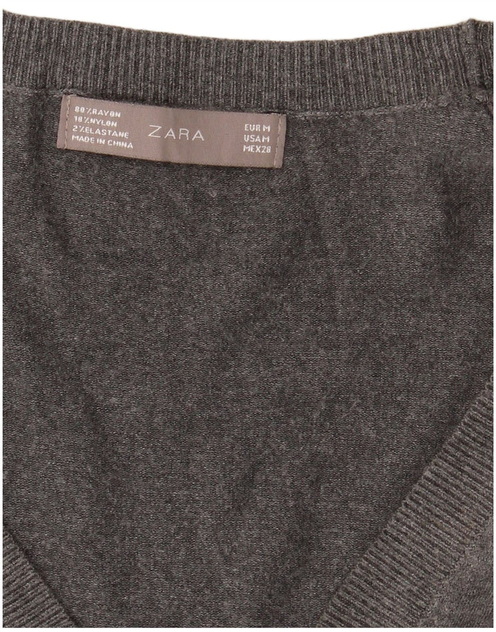 Zara Dame Cardigan Sweater UK 12 Medium Grey Rayon