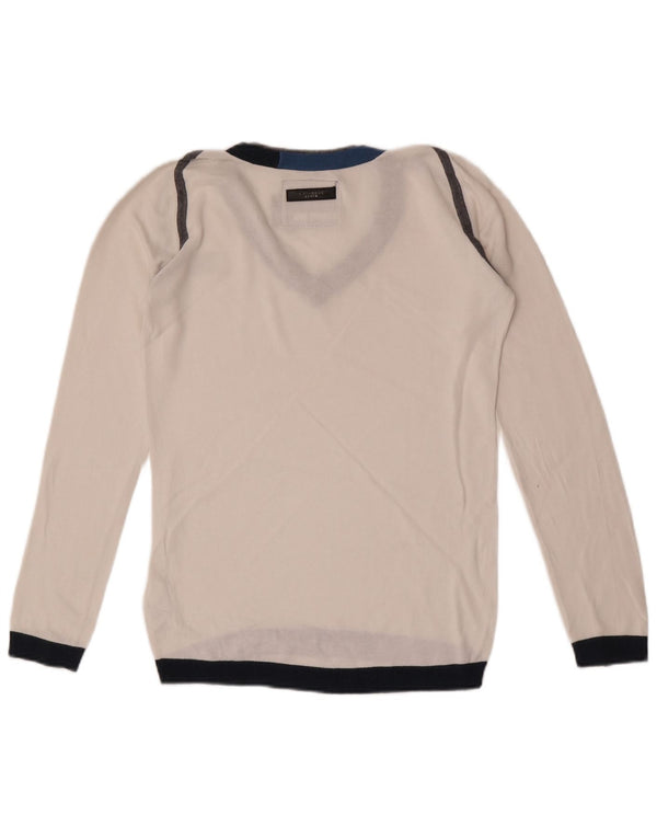 G-Star Dame V-hals sweater UK 12 Medium White Colourblock Bomuld