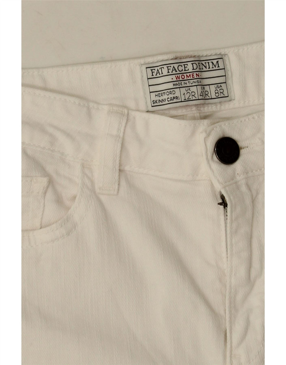 Fat Face Dame Capri Jeans UK 12 Medium W28 L20 Hvid Bomuld