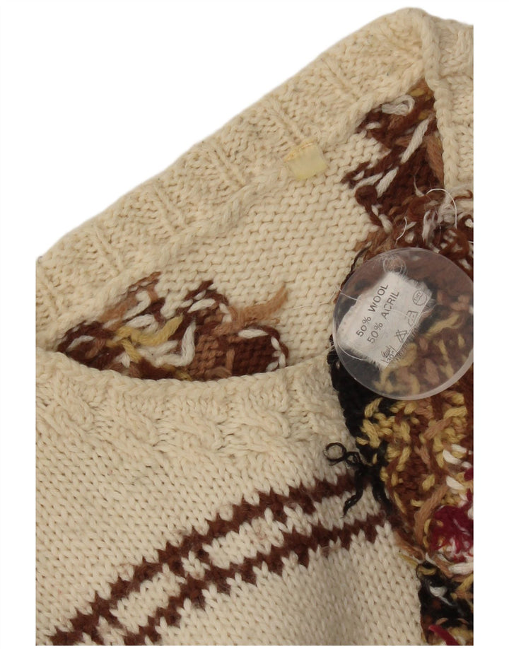 Vintage dame sweater med rund hals DK 14 Medium Beige Retro