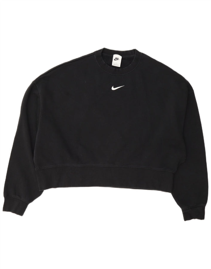 Nike Womens Crop Oversized Sweatshirt Jumper UK 10 Small Black Bomuld