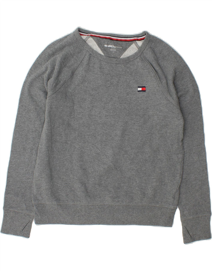 TOMMY HILFIGER Womens Oversized Sweatshirt Jumper UK 10 Small Grey Cotton Vintage Tommy Hilfiger and Second-Hand Tommy Hilfiger from Messina Hembry 
