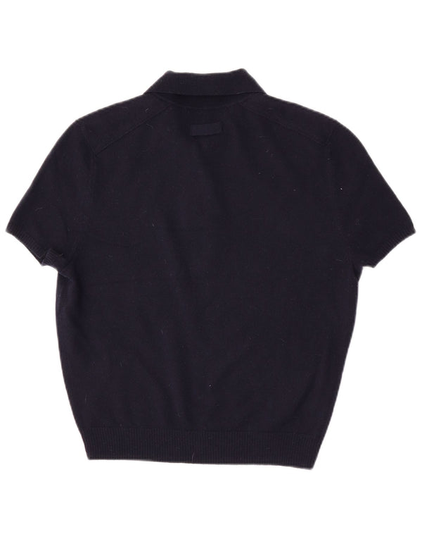 Zara Dame Kortærmet Polo Neck Jumper Sweater UK 14 Medium Navy Blue