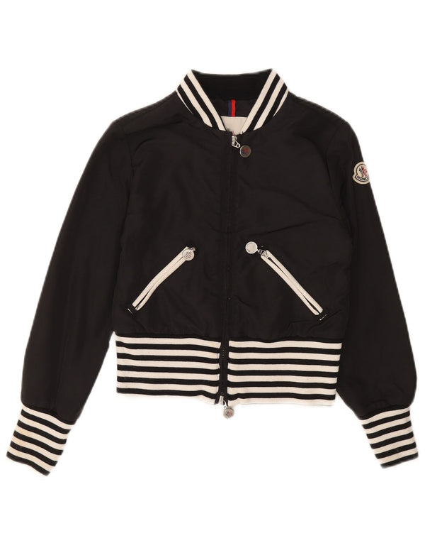Moncler Girls Crop Bomber Jacket 9-10 År Sort Stribet Polyamid
