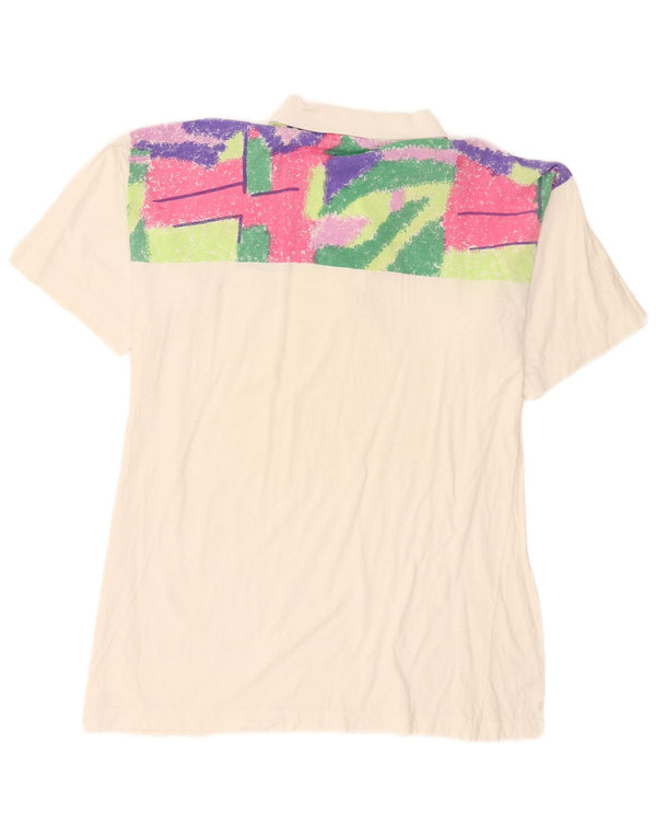 Vintage herre poloshirt Medium hvid geometrisk