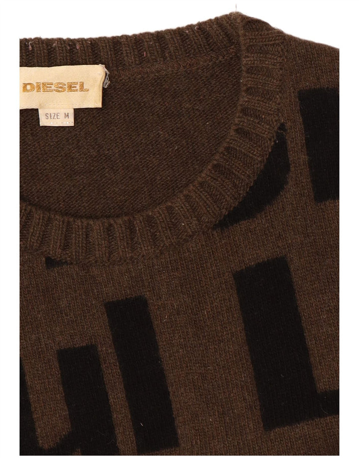 Diesel Herre grafisk rund hals sweater medium brun uld