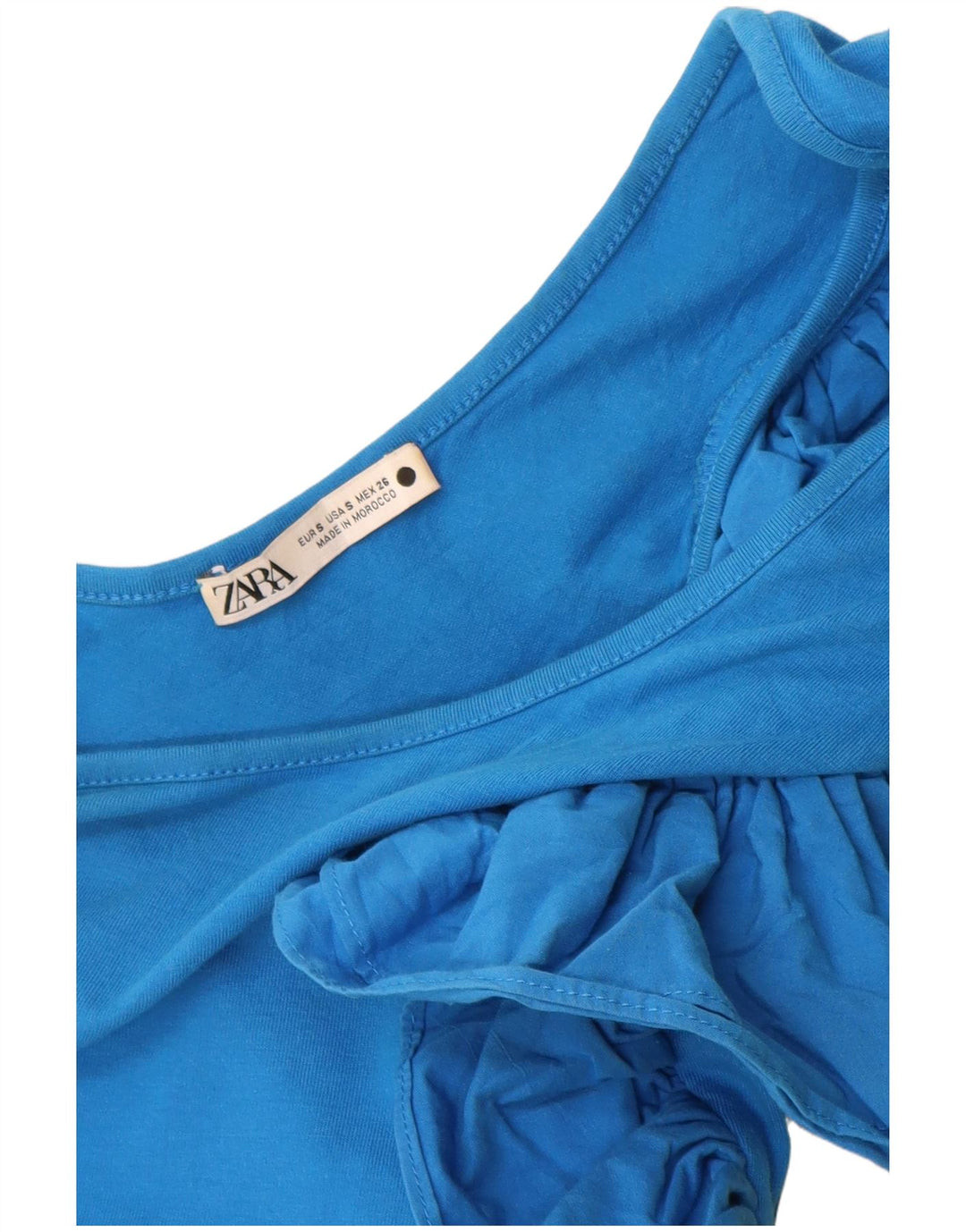 Zara Womens Ruffle One Shoulder Bodysuit UK 8 Small Blue Cotton