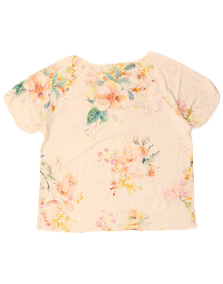 BENETTON Dame T-Shirt Top UK 16 Large Off White Floral