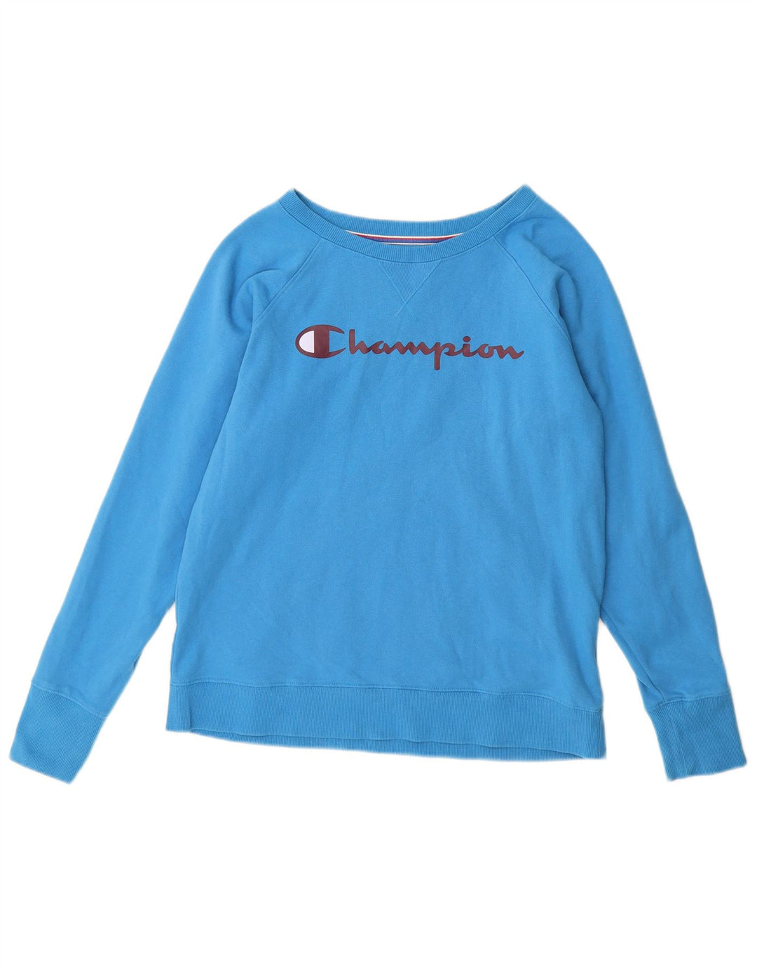 CHAMPION Dame Grafisk Sweatshirt Jumper UK 16 Stor Blå Bomuld