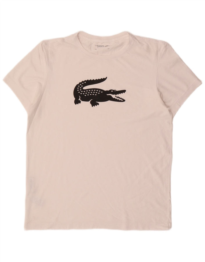 LACOSTE Herre grafisk T-shirt Top størrelse 5 Stor hvid bomuld