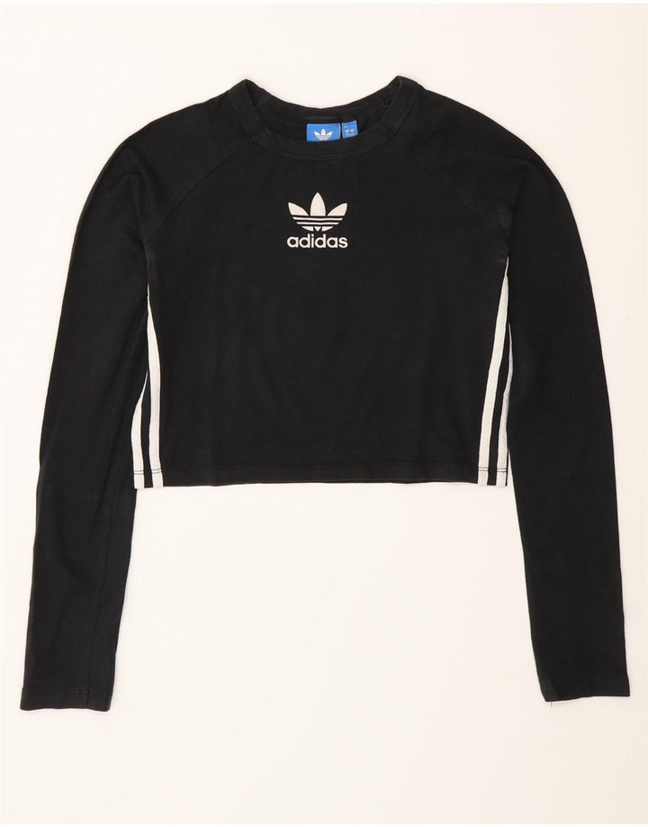 Adidas Womens Crop Graphic Top Langærmet UK 10 Small Black