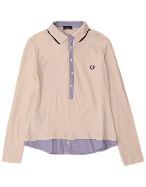 Fred Perry langærmet polotrøje til kvinder UK 12 Medium White Colourblock